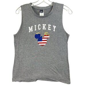 Disney Mickey Mouse Tank Top Large Gray Sequined Patriotic Shirt